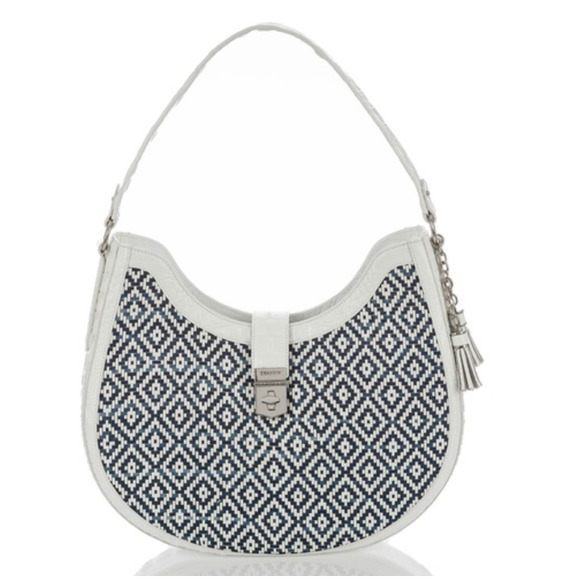 Brahmin Handbags - Brahmin Bethany Denim Royal Palm White Blue Bag